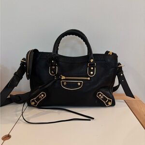Balenciaga City Handbag with Gold Hardware in Black